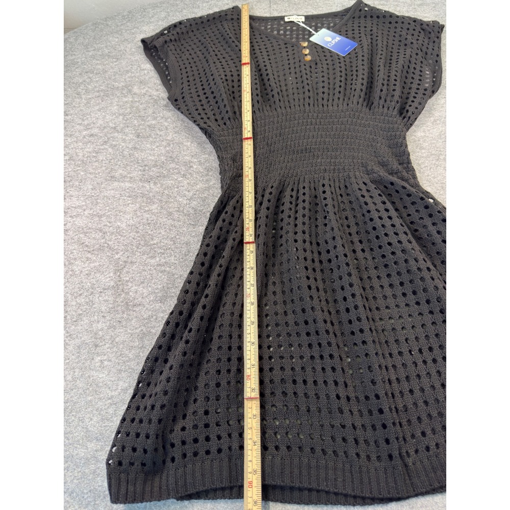 Cupshe Swim Cover Up Women Size L Black Crochet Smocked Waist Boho Mini Dress - Picture 8 of 14